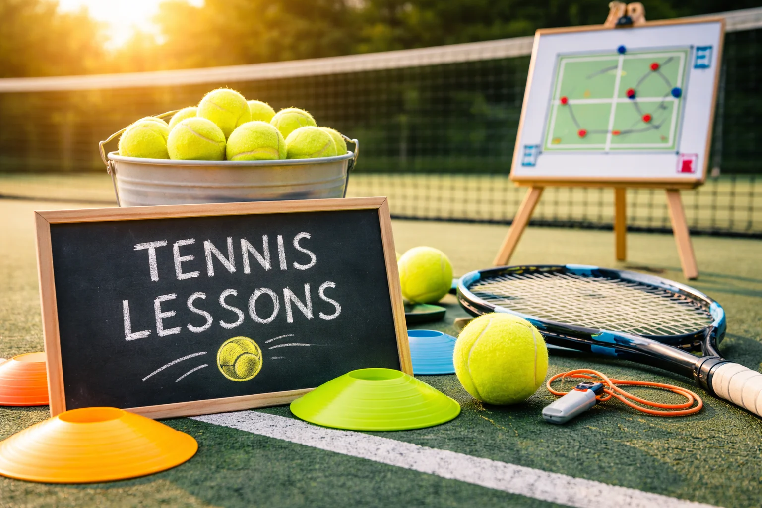 Tennis training op de baan